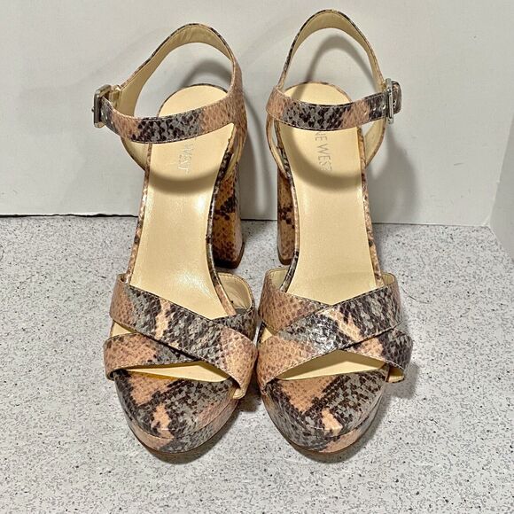 Nine West Funkyo Shoes US 8.5M Faux Lizard Platform High Heel Strappy Sandals - Picture 7 of 12